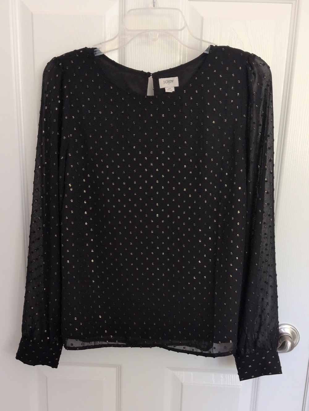 J Crew Gold Shimmer Clip-Dot Black Blouse - M